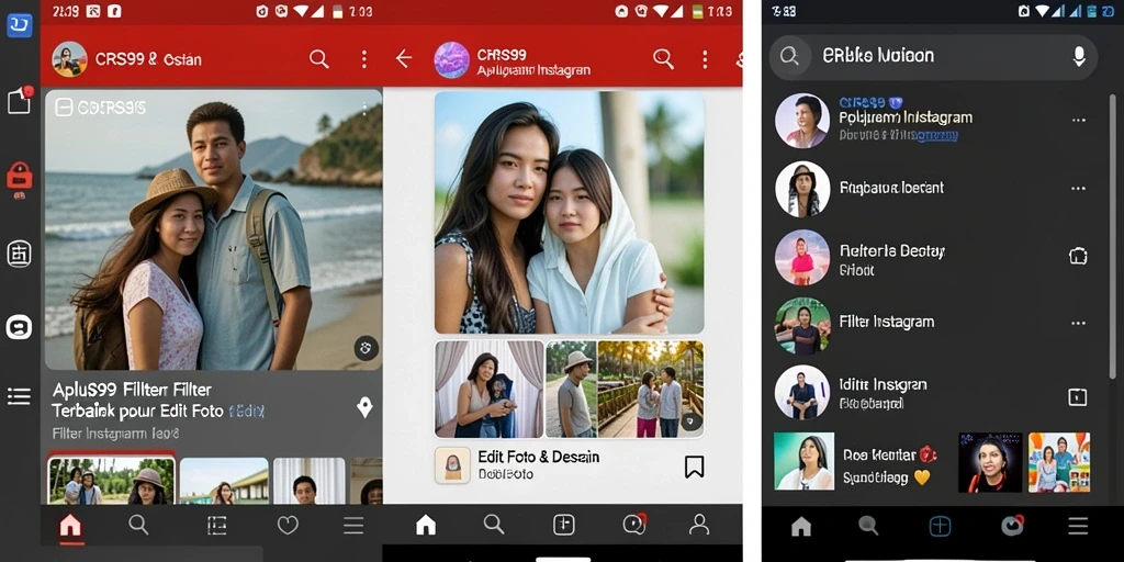 Antarmuka CRS99 menampilkan berbagai filter Instagram untuk edit foto.