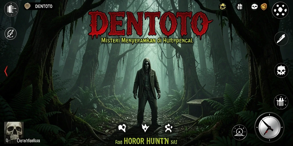 Tampilan antarmuka DENTOTO di hutan yang gelap dan misterius.