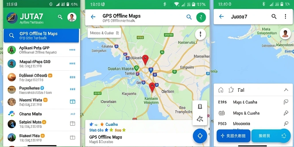 Antarmuka pengguna aplikasi GPS Offline JUTA7 yang intuitif dan menarik.
